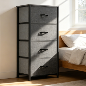 4-Drawer Fabric Storage Tower with Steel Frame and Wooden Top