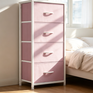 4-Drawer Fabric Dresser, Steel Frame and Wood Top