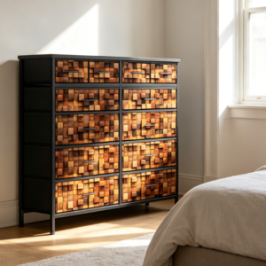 Tall Fabric Drawer Dresser in Solid Brown for TV or Storage