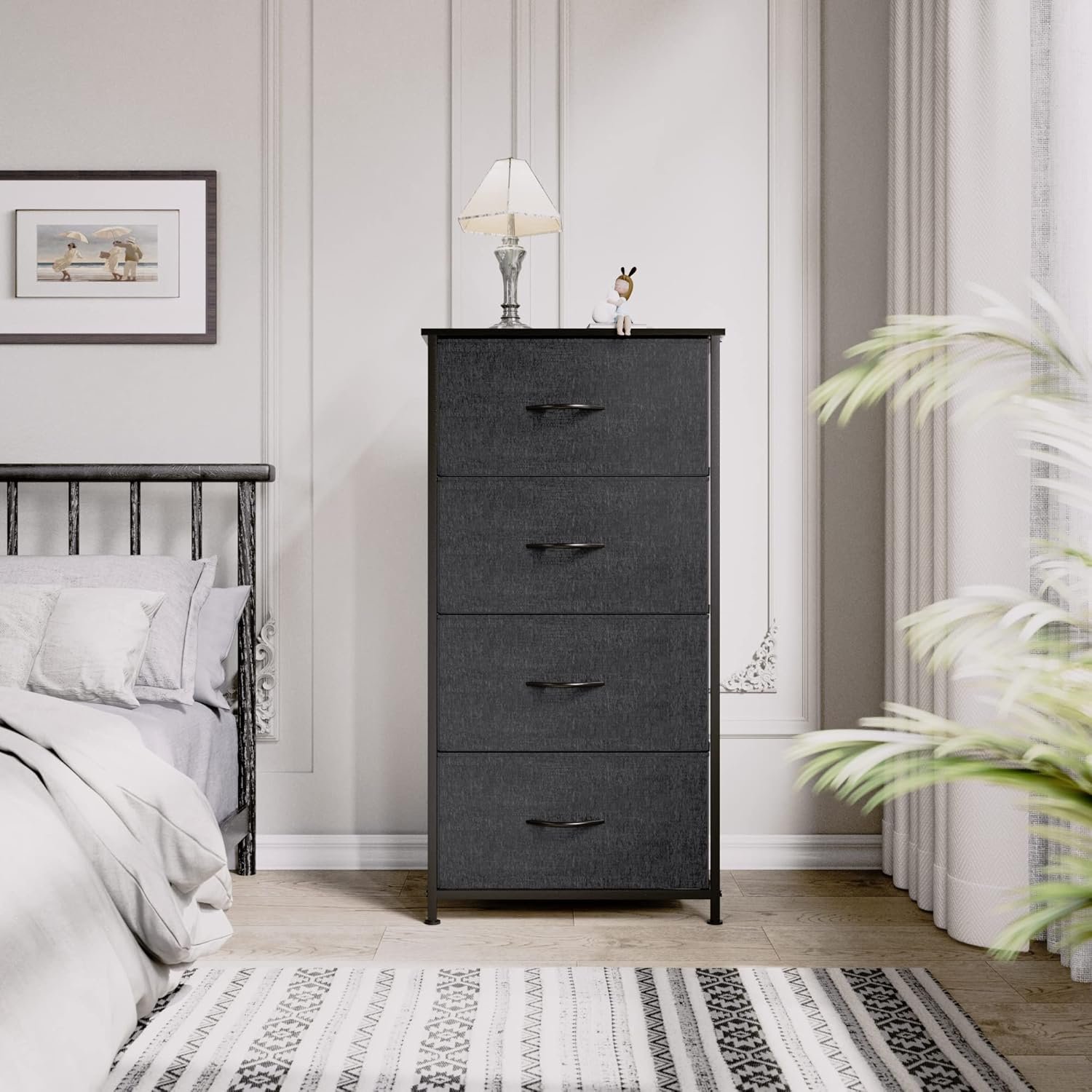 4-Drawer Fabric Storage Tower with Steel Frame and Wooden Top - Image 2